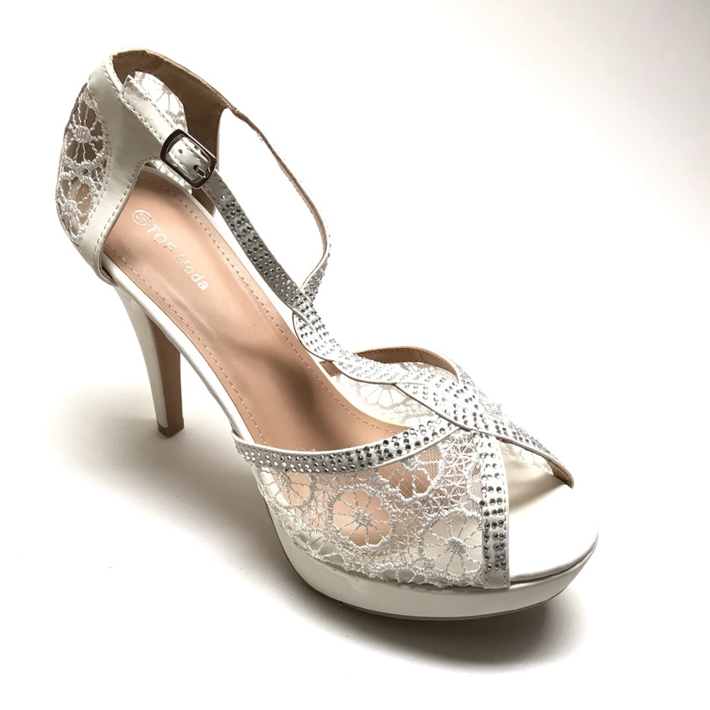 White Open Toe Platform Ankle Strap Block Heel